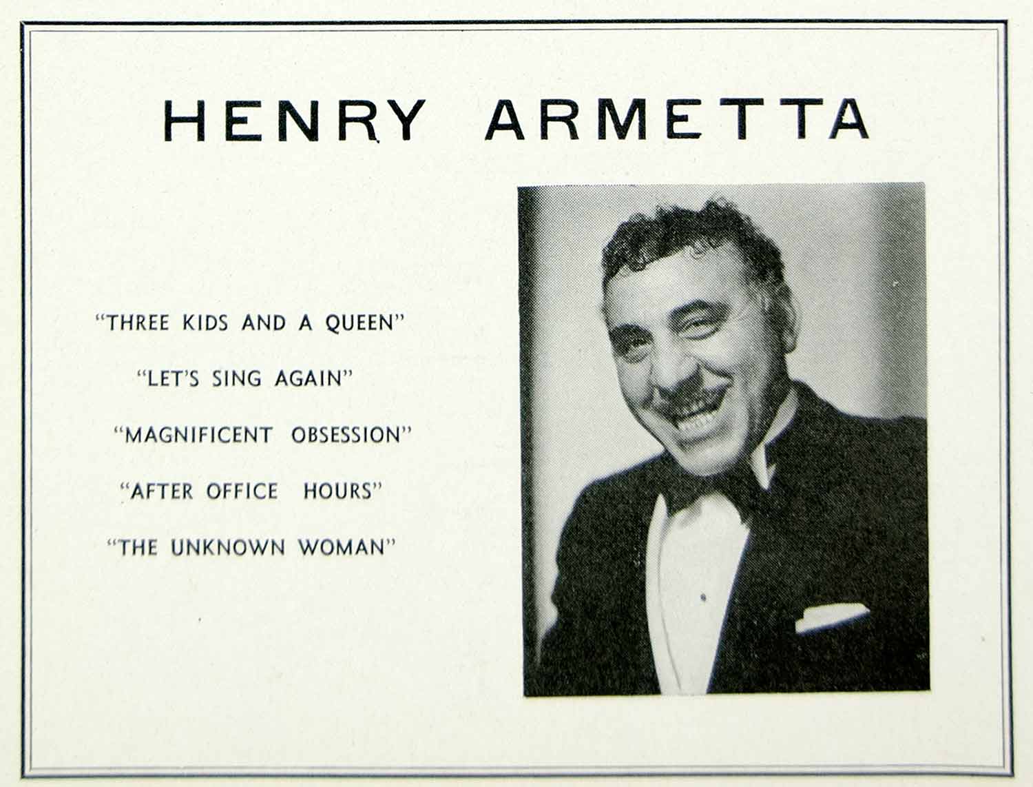 1936 Ad Henry Armetta Actor Movie Italian Character Booking Hollywood MOVIE3