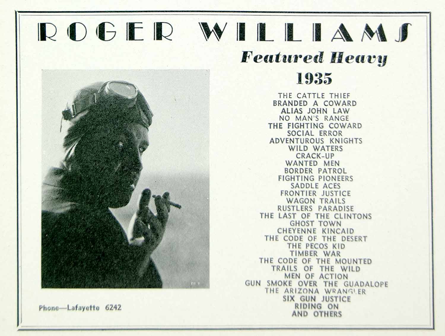 1936 Ad Roger Williams Movie Film Actor Heavy Motion Pictures Hollywood MOVIE3