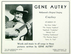 1936 Ad Gene Autry Singing Cowboy Actor Songwriter Country Western Music MOVIE3