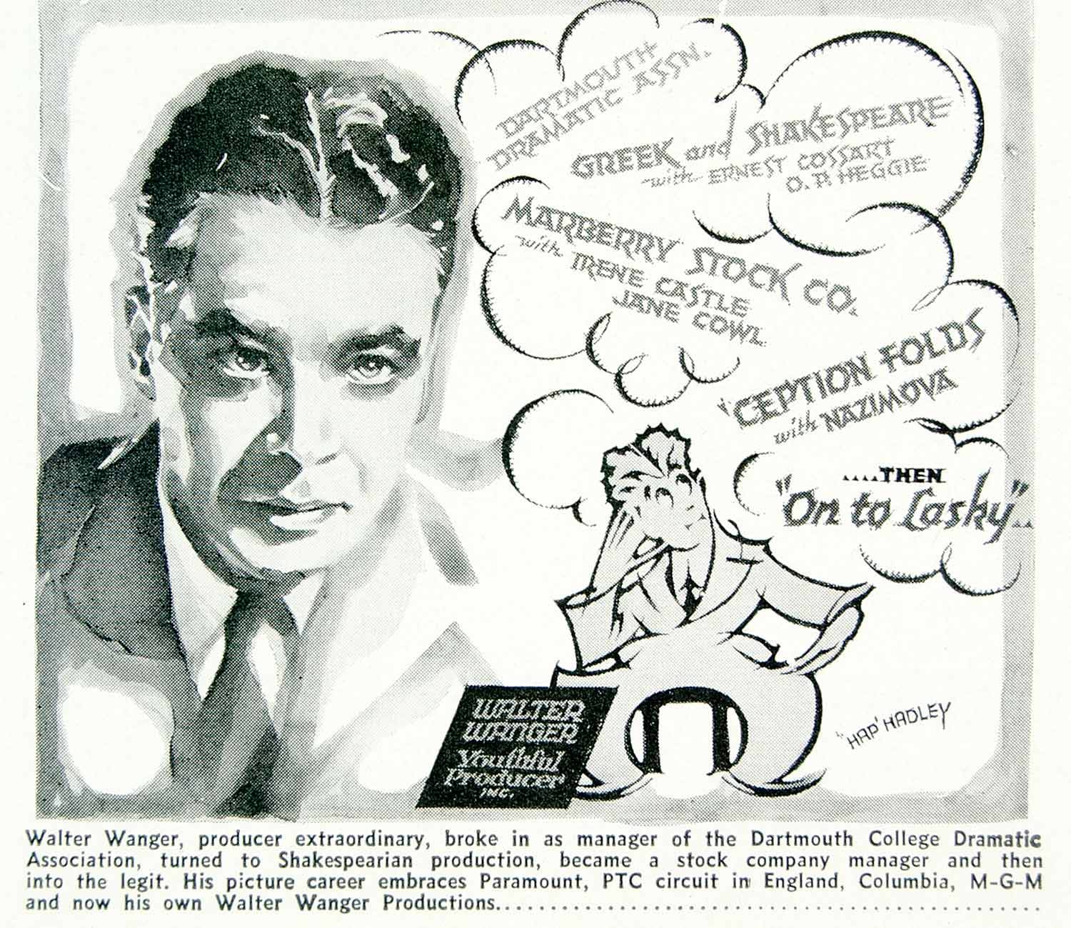 1936 Print Walter Wanger Hollywood Film Movie Producer Hap Hadley Art MOVIE3