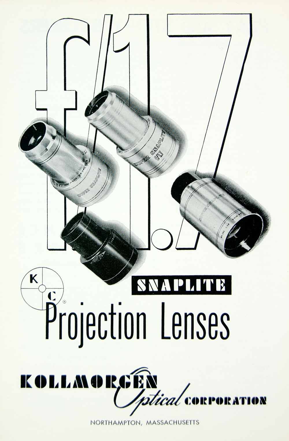 1958 Ad Snaplite Projection Lens Lenses Kollmorgen Optical Northampton MA MOVIE4