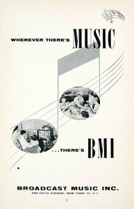 1958 Ad Vintage BMI Broadcast Music License Royalties Performing Rights MOVIE4