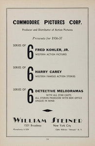 1936 Ad Commodore Pictures Harry Carey Westerns Movies - ORIGINAL MOVIE