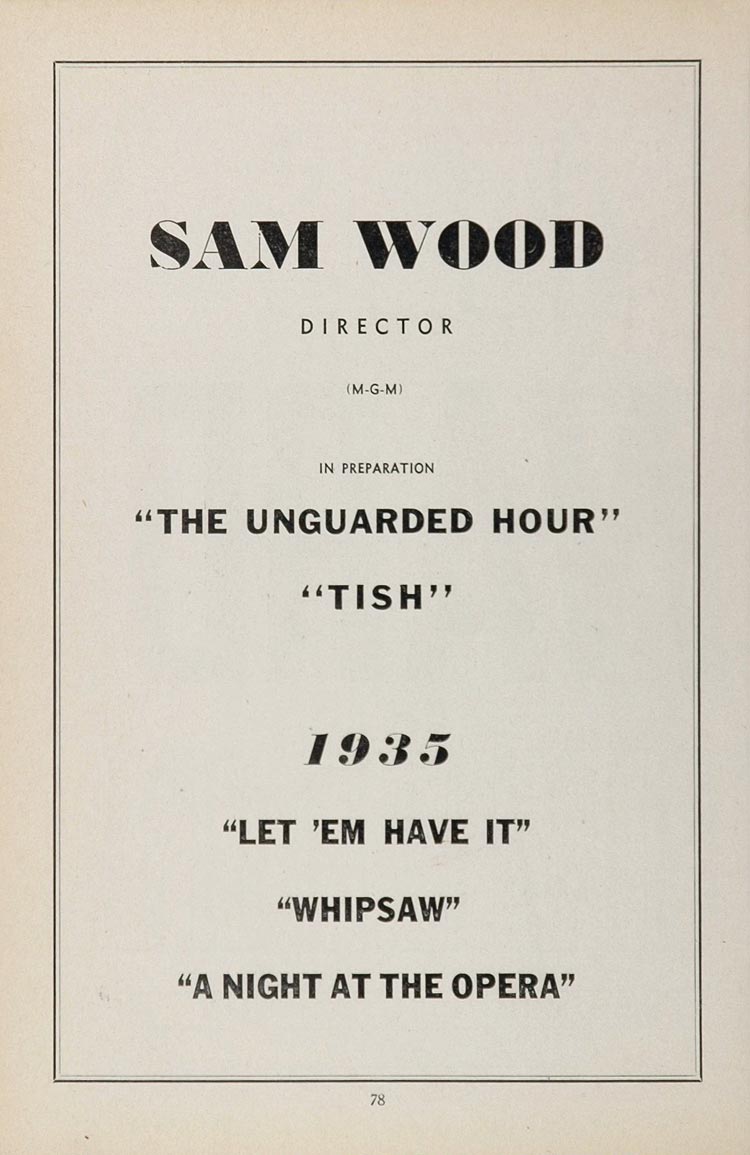 1936 Ad Sam Wood Director MGM Movies Night at the Opera - ORIGINAL MOVIE