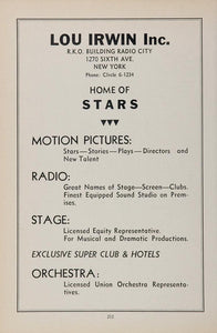 1936 Lou Irwin Talent Agency Movies Film Radio Stage - ORIGINAL MOVIE