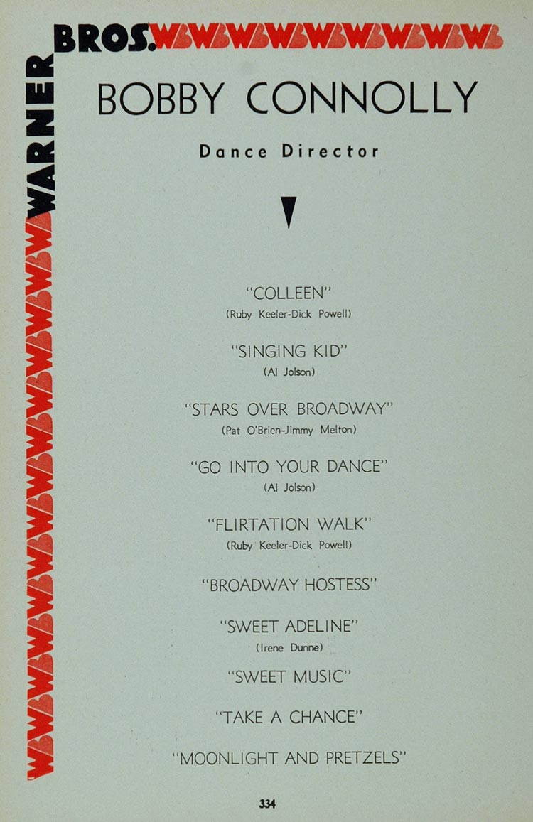 1936 Ad Bobby Connolly Dance Director Warner Brothers - ORIGINAL MOVIE