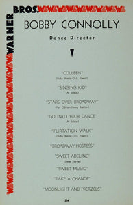 1936 Ad Bobby Connolly Dance Director Warner Brothers - ORIGINAL MOVIE