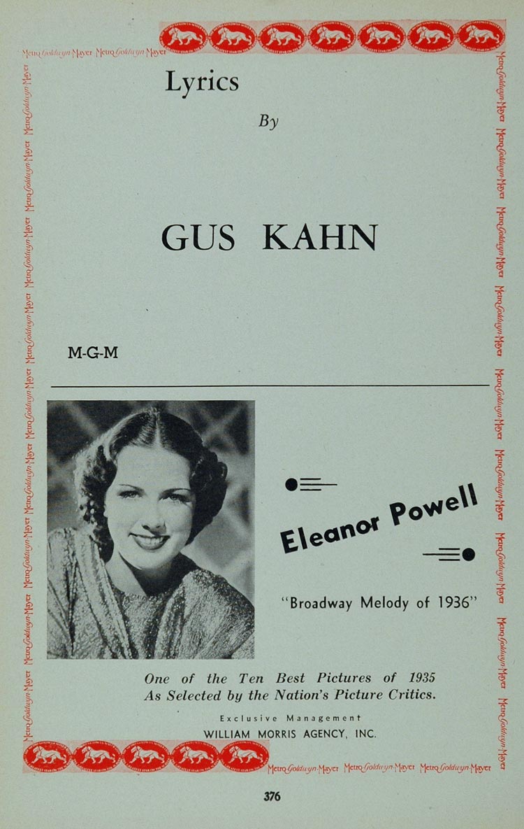 1936 Ad Eleanor Powell Broadway Melody MGM Gus Kahn - ORIGINAL ADVERTISING MOVIE
