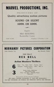 1936 Ad Marvel Productions Normandy Pictures Rex Bell - ORIGINAL MOVIE