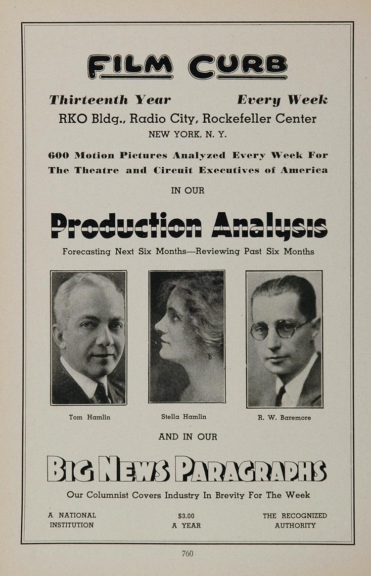 1936 Ad Film Curb Tom Hamlin Stella R. W. Baremore - ORIGINAL ADVERTISING MOVIE
