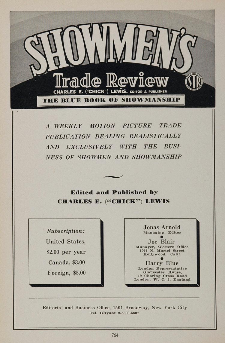 1936 Ad Showmen's Trade Review Film Charles E.Lewis - ORIGINAL ADVERTISING MOVIE