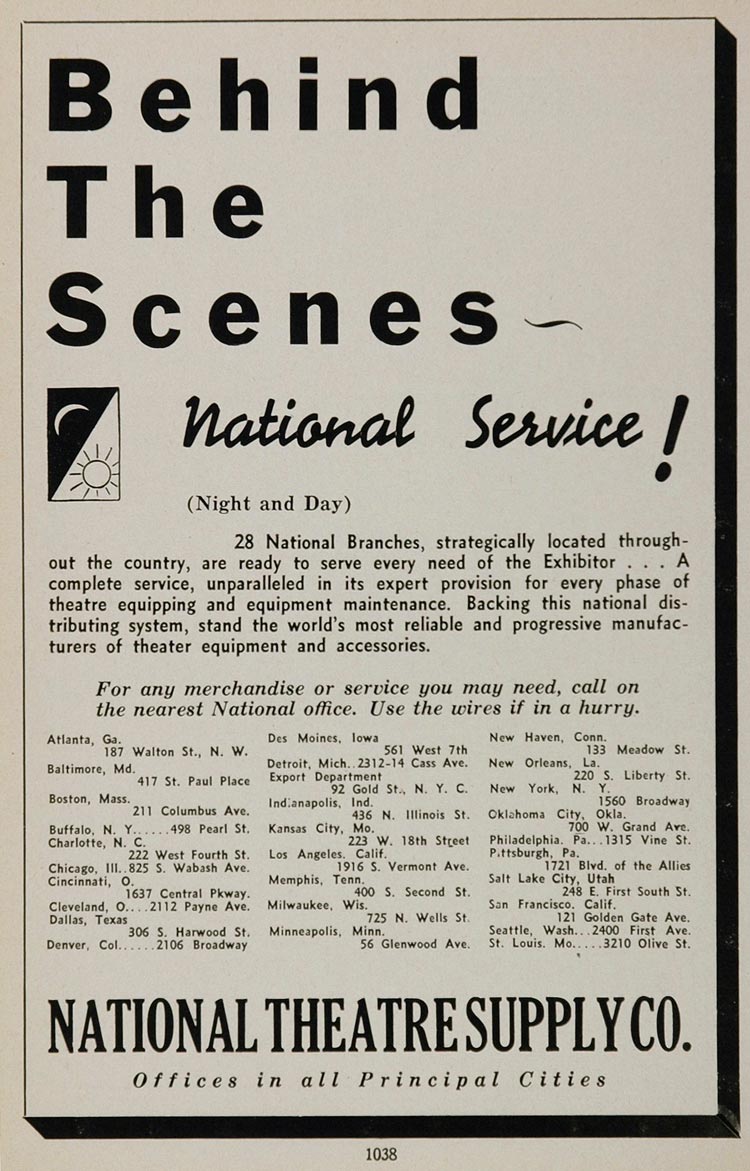 1936 Ad National Theatre Supply Company Equipment - ORIGINAL ADVERTISING MOVIE