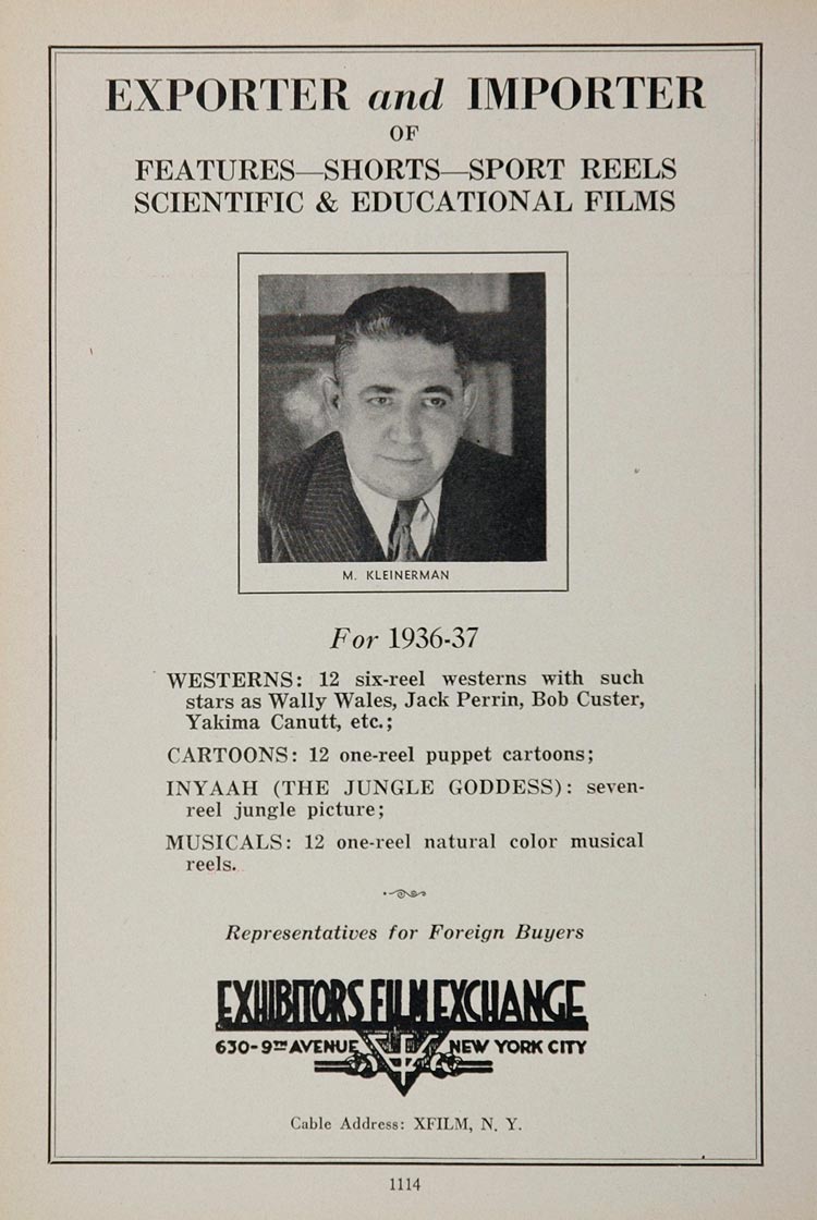 1936 Ad Exhibitors Film Exchange M. Kleinerman Movies - ORIGINAL MOVIE