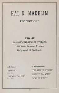 1958 Ad Hal R. Makelim Productions Movie Film Hollywood - ORIGINAL MOVIE