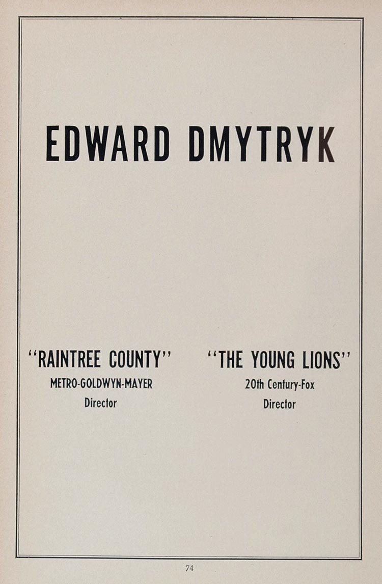 1958 Ad Edward Dmytryk Movie Director Raintree County - ORIGINAL MOVIE