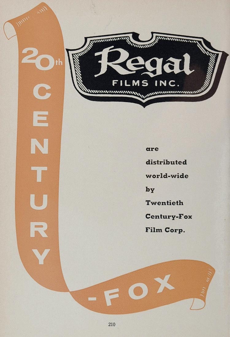 1958 Ad Regal Films 20th Century Fox Movies Distributor - ORIGINAL MOVIE