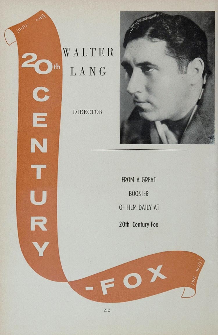 1958 Ad Walter Lang Movie Director 20th Century Fox - ORIGINAL ADVERTISING MOVIE
