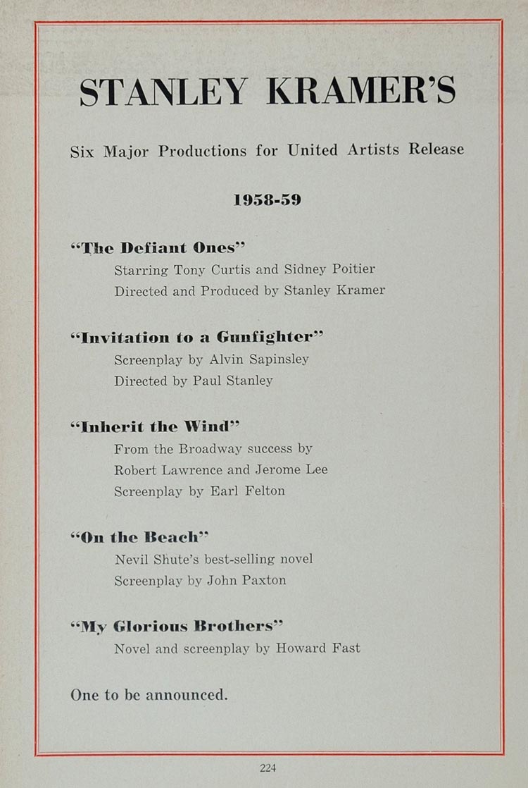 1958 Ad Stanley Kramer Director Producer United Artists - ORIGINAL MOVIE