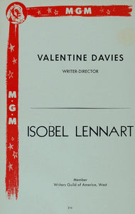 1958 Ad Valentine Davies Isobel Lennart MGM Film Writer - ORIGINAL MOVIE