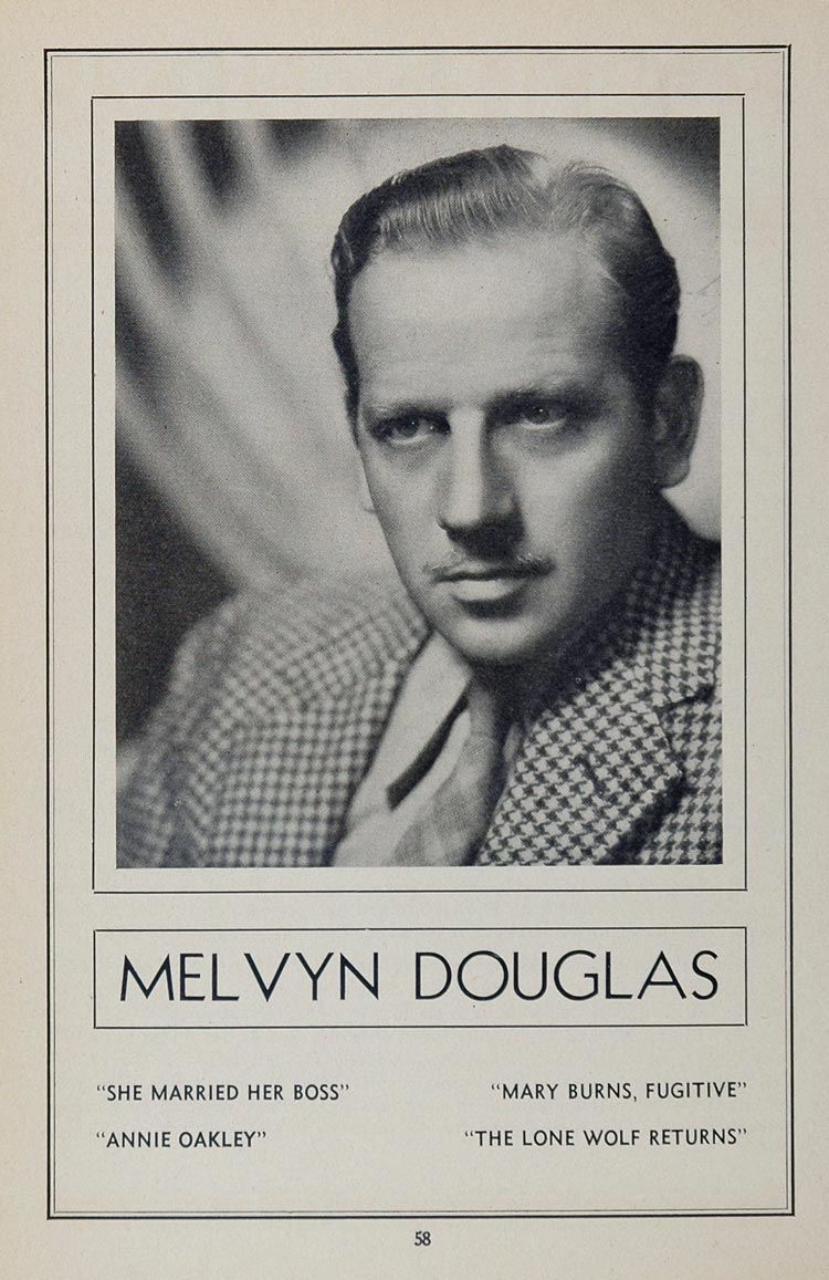 1936 Melvyn Douglas Film Movie Actor Portrait B/W Print - ORIGINAL MOVIE