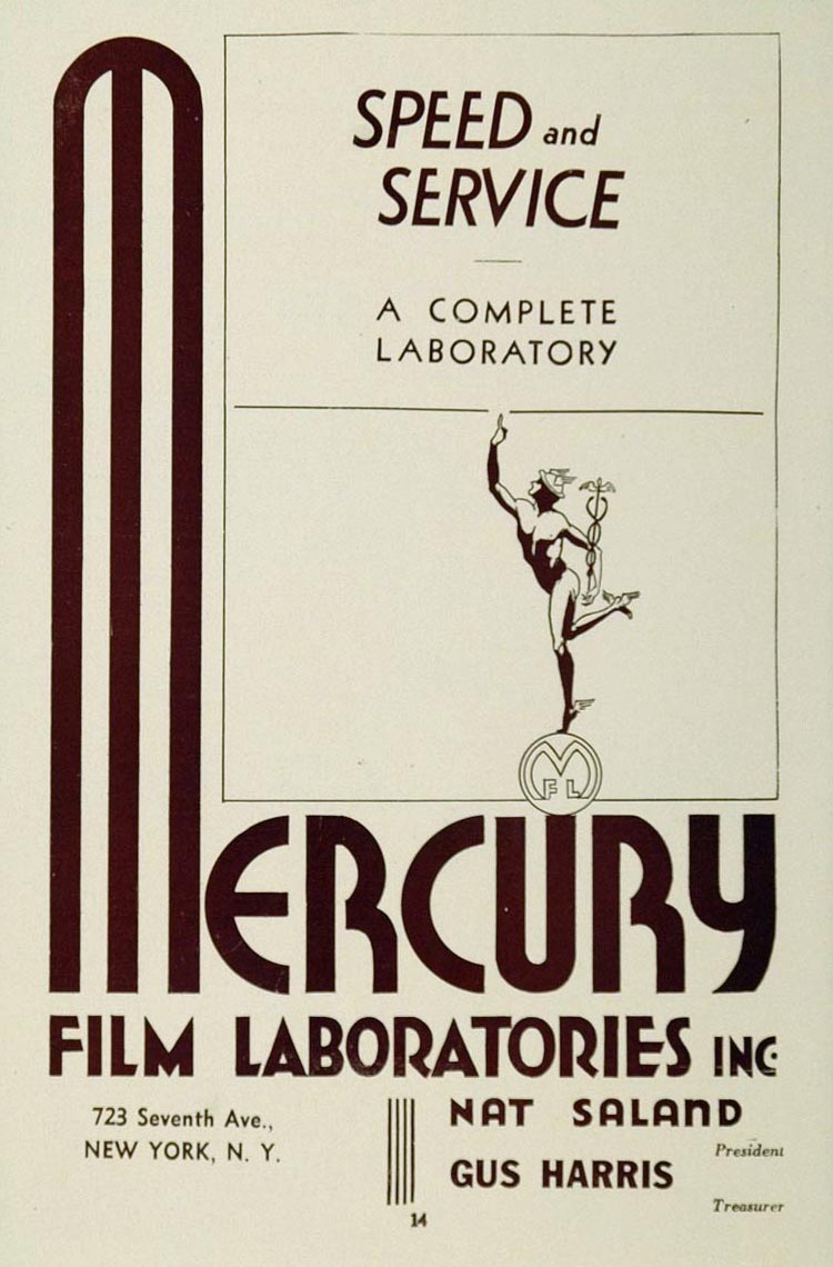 1936 Ad Mercury Film Laboratories Nat Saland Gus Harris - ORIGINAL MOVIE