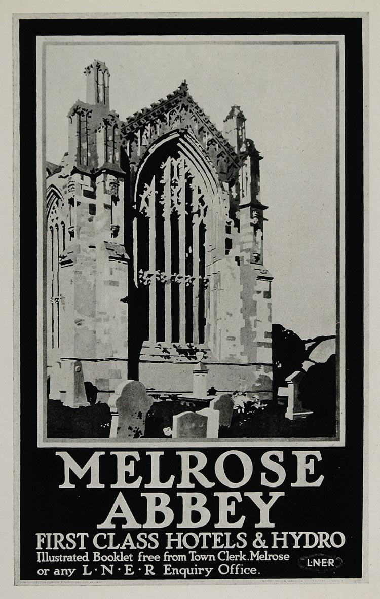 1945 Print Poster Melrose Abbey Scotland Frank Newbould ORIGINAL HISTORIC MP2