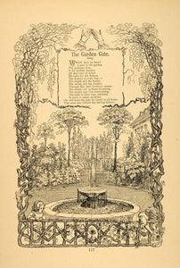 1879 Print Garden Gate Child Fountain Friedrich Froebel ORIGINAL HISTORIC MP3