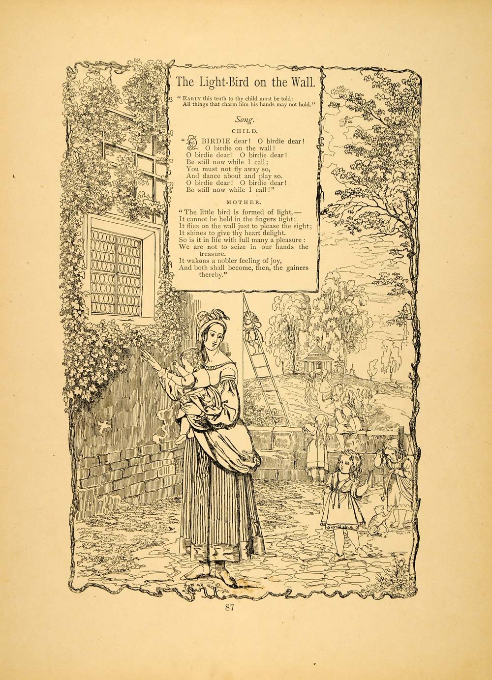 1879 Print Children Baby Mother Bird Friedrich Froebel ORIGINAL HISTORIC MP3