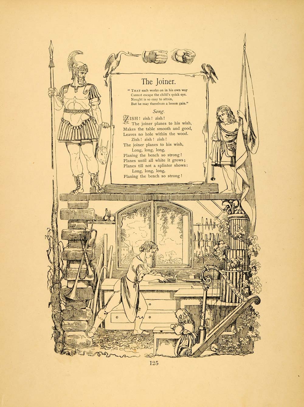 1879 Print Medieval Joiner Woodshop Friedrich Froebel ORIGINAL HISTORIC MP3