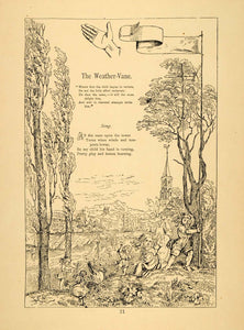 1879 Print Weathervane Children Games Friedrich Froebel ORIGINAL HISTORIC MP3
