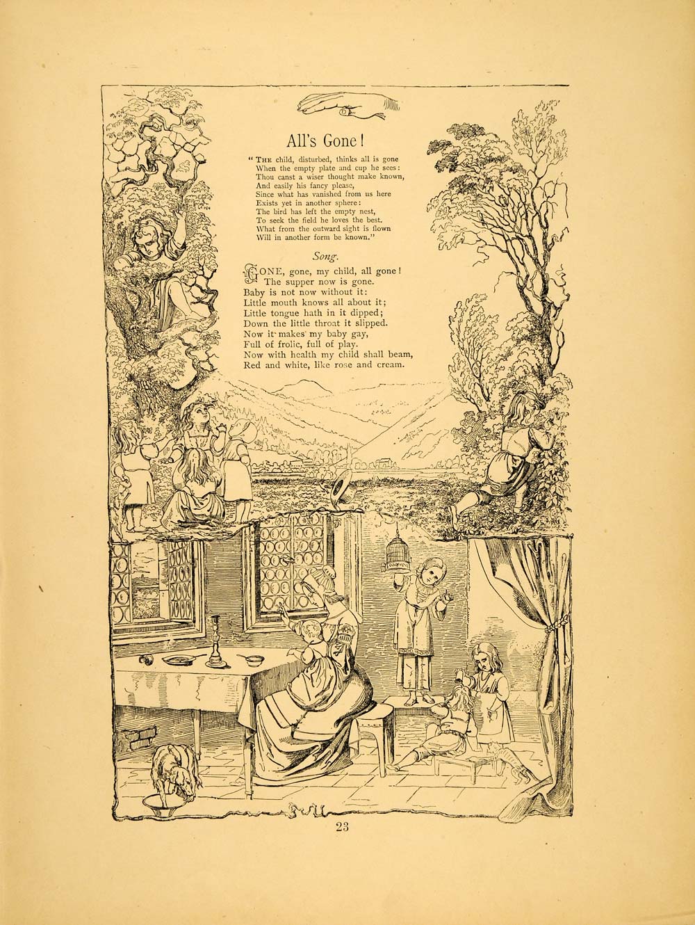 1879 Print Mother Children Baby Table Friedrich Froebel ORIGINAL HISTORIC MP3