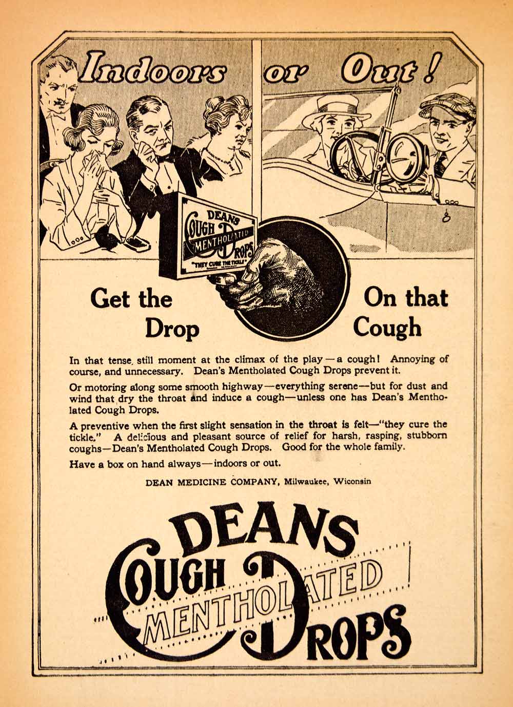 1919 Ad Deans Cough Mentholated Drop Milwaukee Medicine Health Wisconsin MPC1