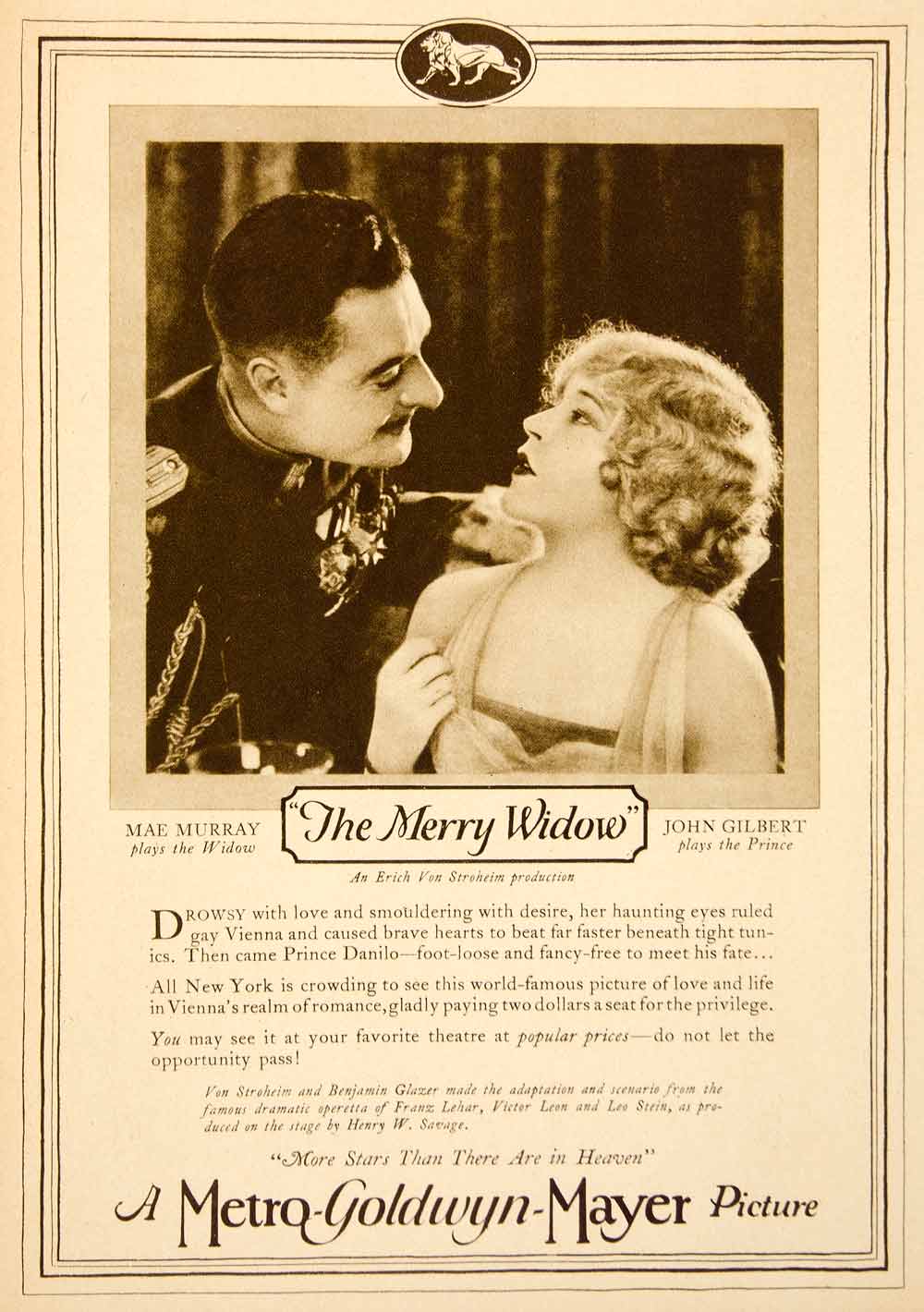 1925 Ad Movie Film Star Scene Merry Widow Mae Murray John Gilbert Actor MPC1
