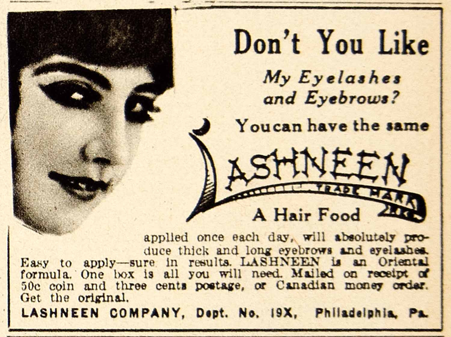 1919 Ad Lasheen Hair Food Eyelashes Eyebrows Women Beauty Philadelphia Face MPC1