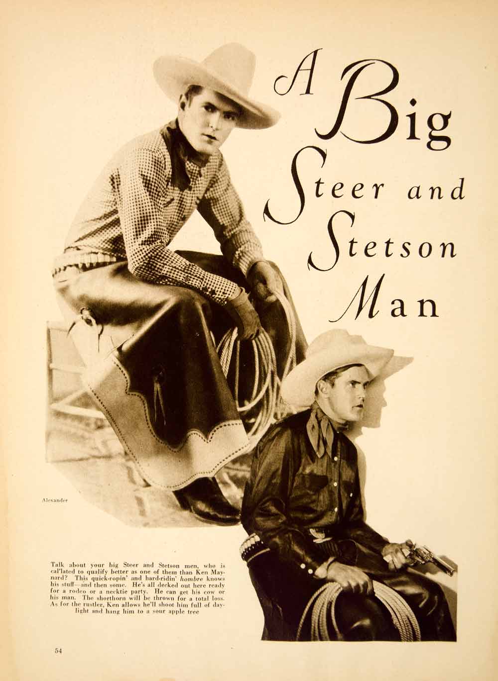 1928 Rotogravure Portrait Ken Maynard Stuntman Actor Rodeo Rider Cowbo ...