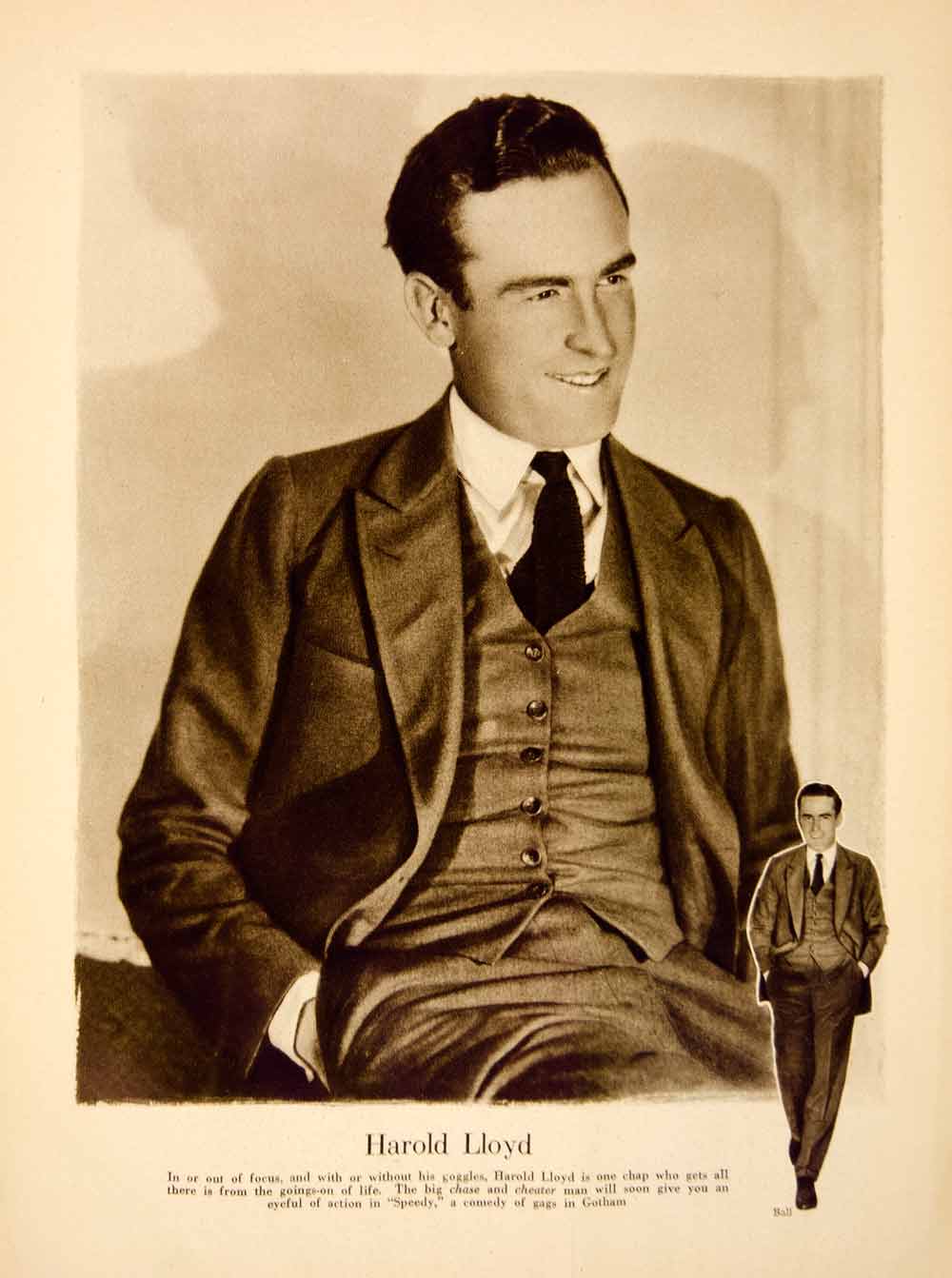 1928 Rotogravure Portrait Harold Lloyd American Actor Suit Silent Film MPC1
