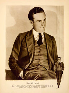 1928 Rotogravure Portrait Harold Lloyd American Actor Suit Silent Film MPC1