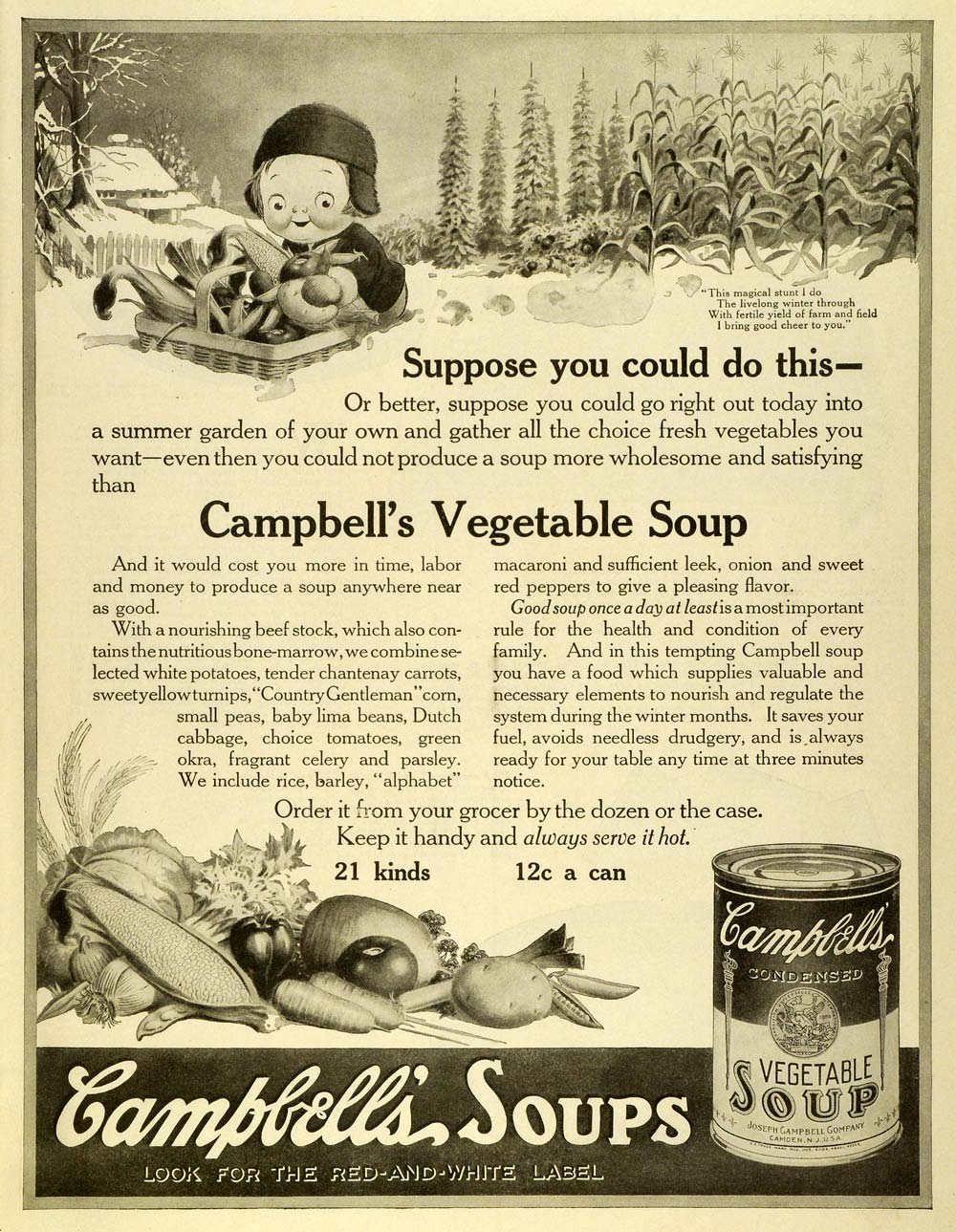 1919 Ad Campbell Soup Co Canned Food Vegetable Summer Garden Winter Corn MPR1