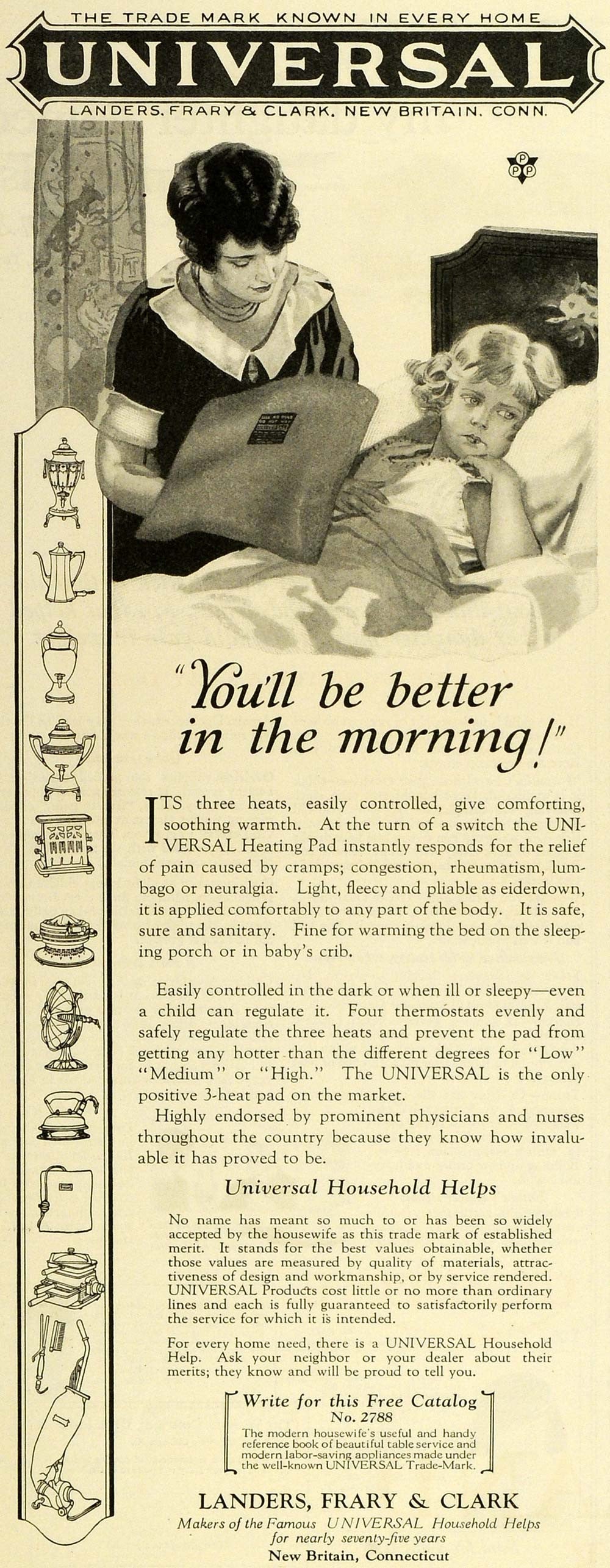 1927 Ad Landers Frary Clark Universal Heating Pad Pain Relief Child Sick MPR1