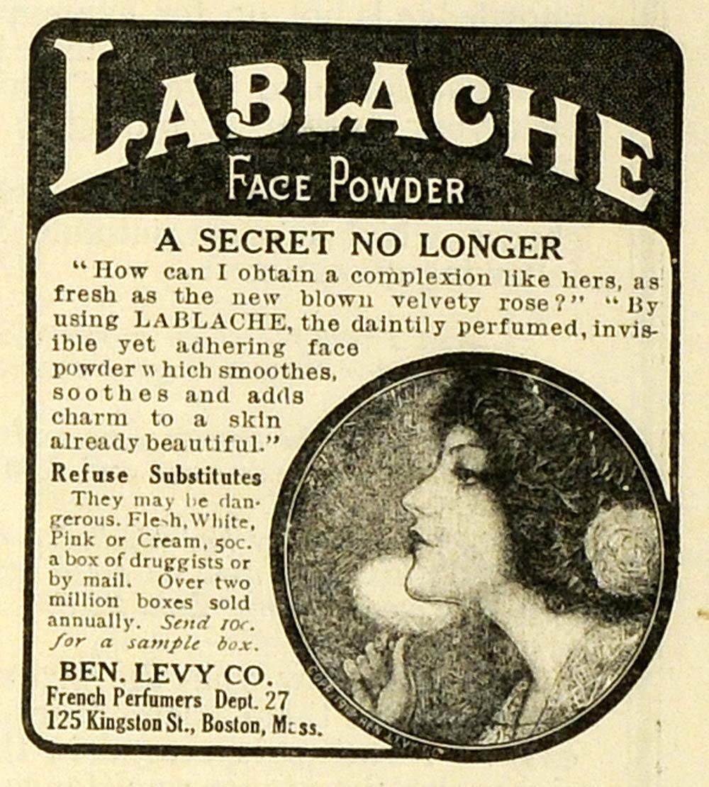 1916 Ad Ben Levy Co Lablache Face Powder Cosmetics Beauty Products Vintage MPR1