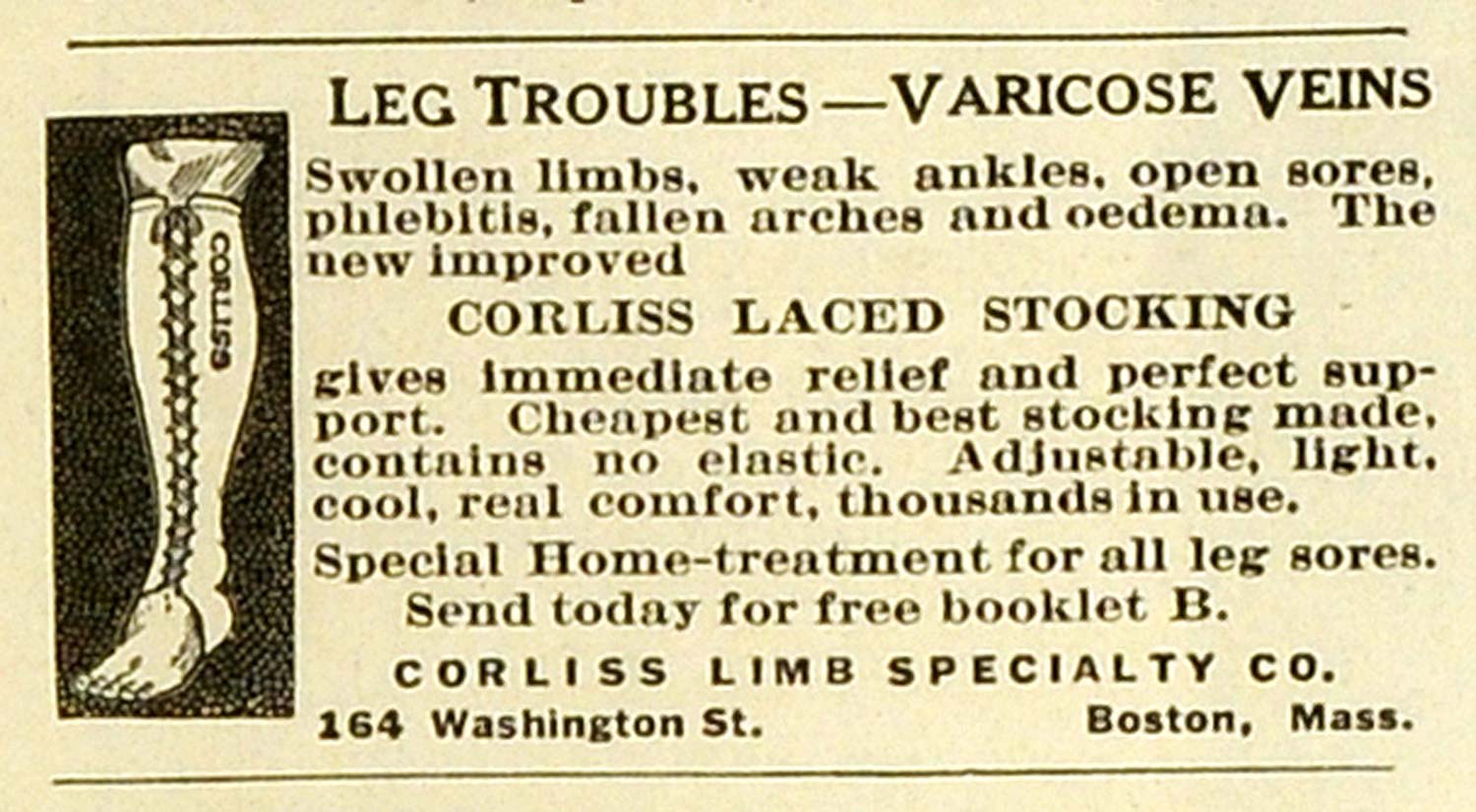 1923 Ad Corliss Limb Specialty Laced Stocking Leg Problems Varicose Veins MPR1