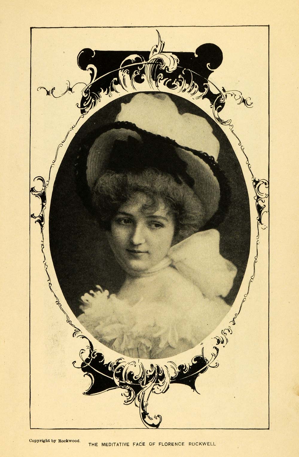 1900 Print Stage Actress Florence Rockwell Portrait Hat Fashion Theater MTR1