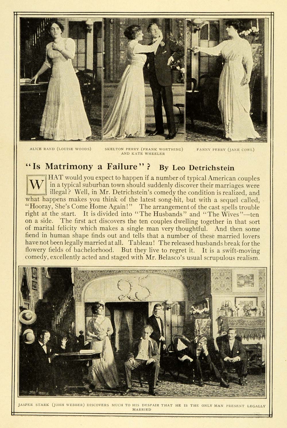 1909 Print Matrimony Failure Cast New York Play Scenes Theater Leo MTR1