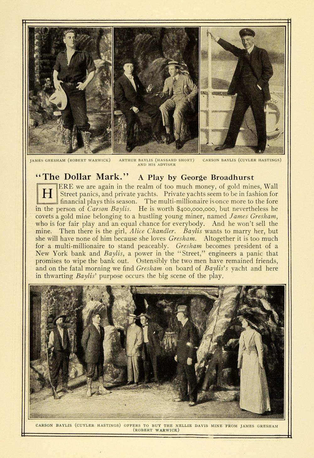 1909 Print New York Play Dollar Mark George Broadhurst Cast Stage Acting MTR1