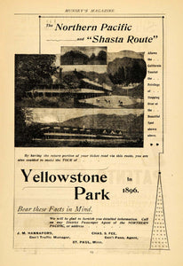 1895 Ad Northern Pacific Shasta Route Yellowstone Park - ORIGINAL MUN1