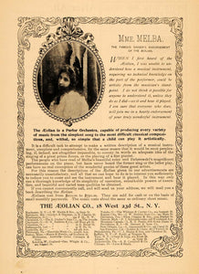 1895 Ad Madam Melba Singer Aeolin Company Piano Music - ORIGINAL MUN1