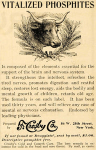1895 Ad Vitalized Phosphites F Crosby Company Cold Cure - ORIGINAL MUN1
