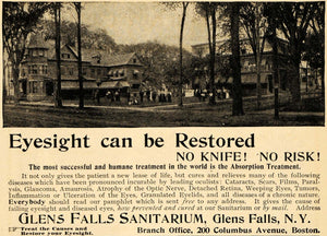 1895 Ad Restore Sight Glens Falls Sanitarium Treatment - ORIGINAL MUN1