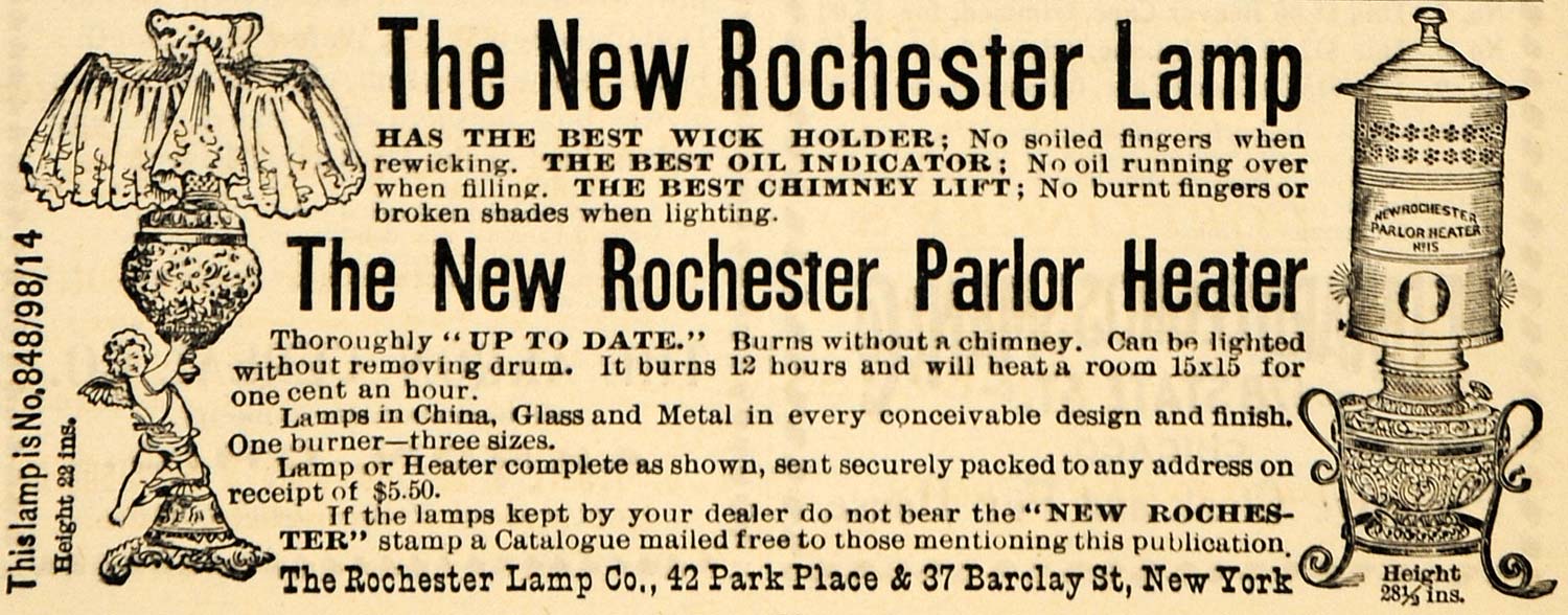 1895 Ad Rochester Lamp Company Parlor Heater Home Decor - ORIGINAL MUN1
