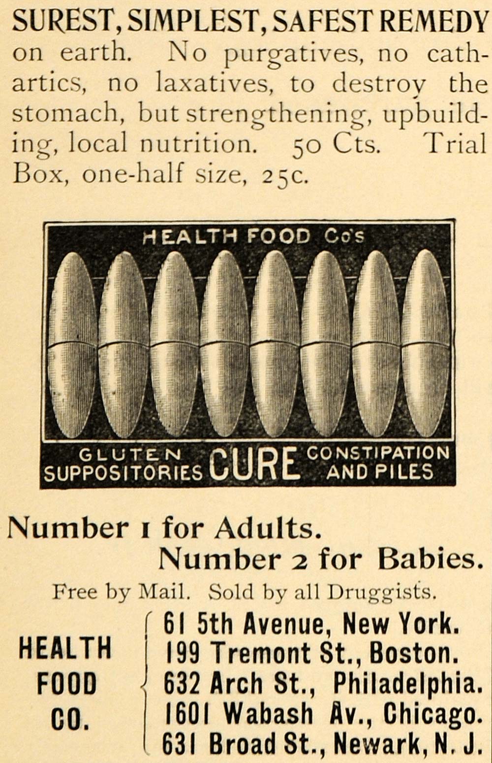 1895 Ad Health Food Company Remedy Cure Constipation - ORIGINAL ADVERTISING MUN1